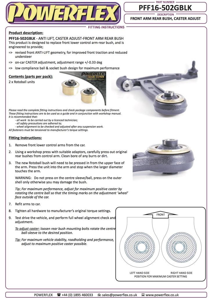 For Fiat Panda 2WD 2003-2012 PowerFlex Black Series Front Arm Rear Bush