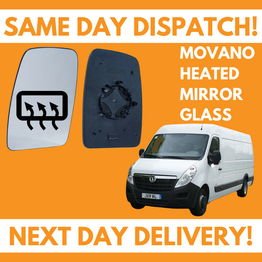 Vauxhall Movano 2010-2020 Heated Door Wing Mirror Glass UK Left Passenger Side