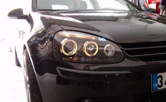 Volkswagen Golf MK5 11/2003-2009 Black Angel Eyes Headlights Pair